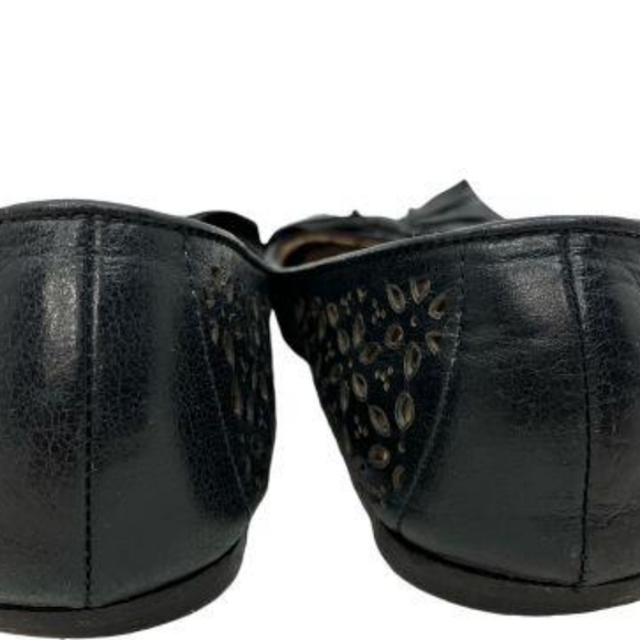 Prada Black Leather Ballerina Perforated Laser Cut Bow Flats Size 39 - Picture 7 of 10
